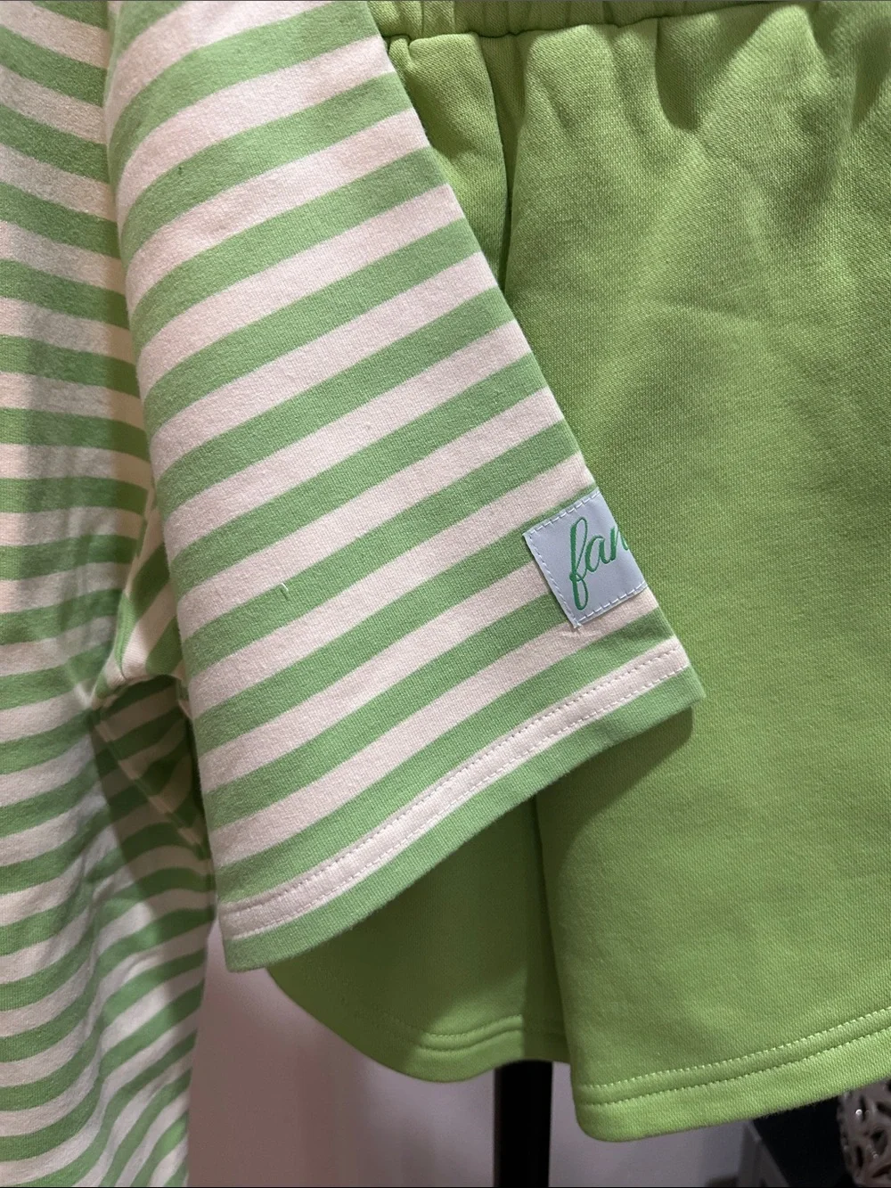 FANCY Lime Green Striped Women’s Set - Short Sleeve & Shorts - Picture 5 of 5